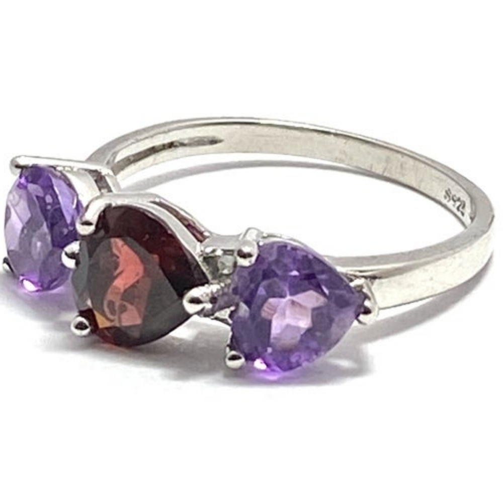 Solid 925 SS White Gold Overlay Amethyst& Garnet